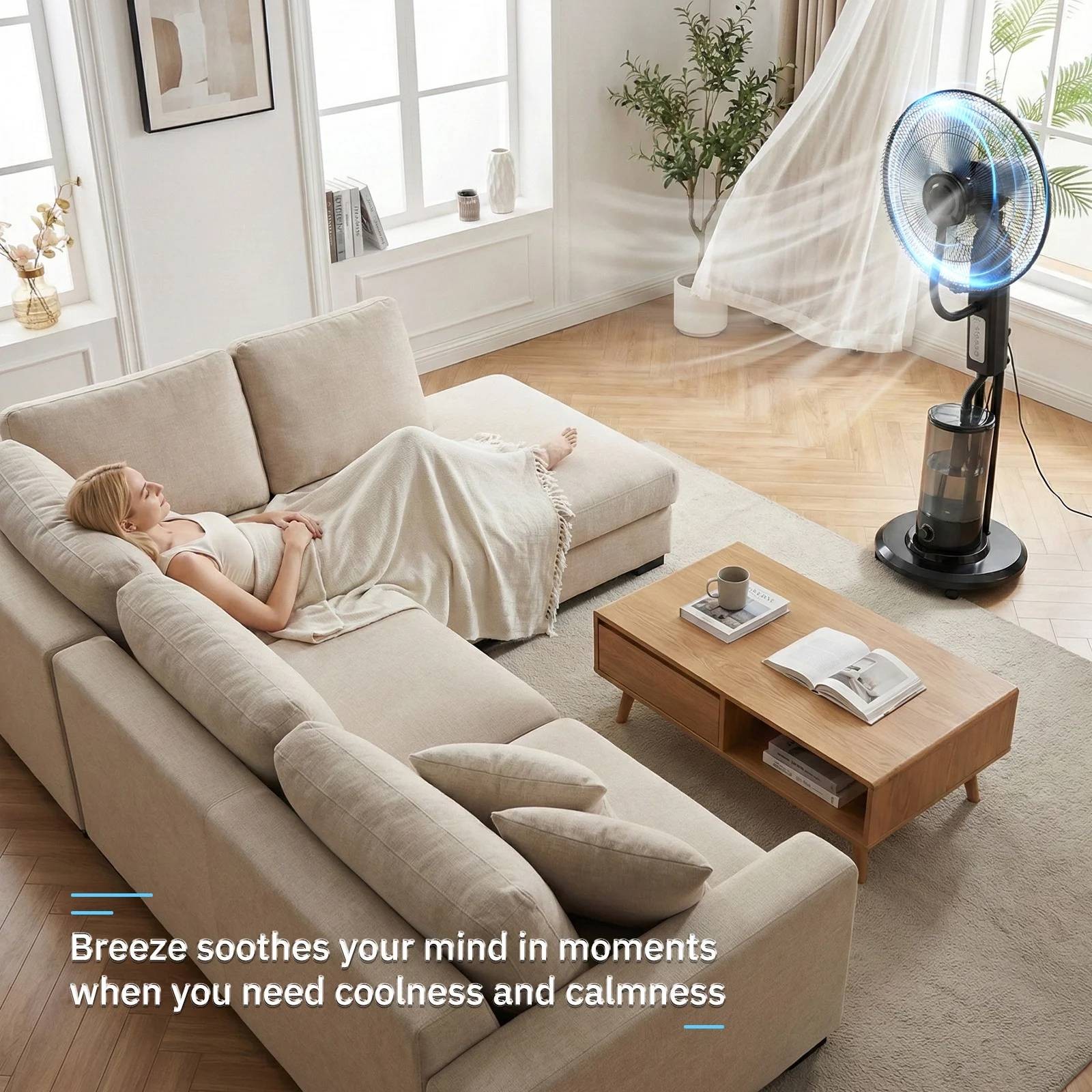 18″ Pedestal Misting Fan, Mister Cooling Fan w/5L Water Tank, 3 Speeds 3 Modes