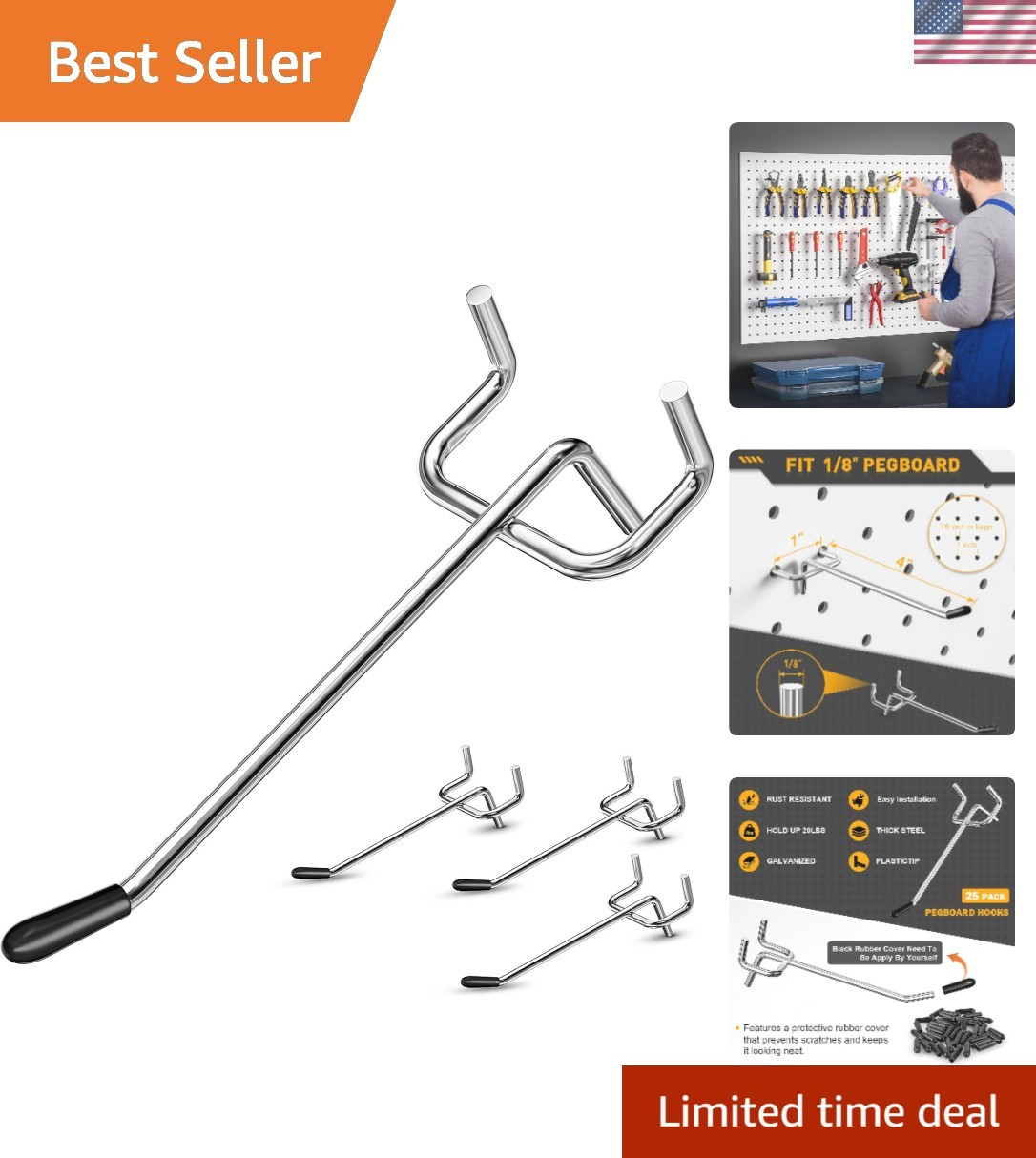 Rust-Resistant Chrome Plated Pegboard Hooks – 25 Pack for Versatile Use