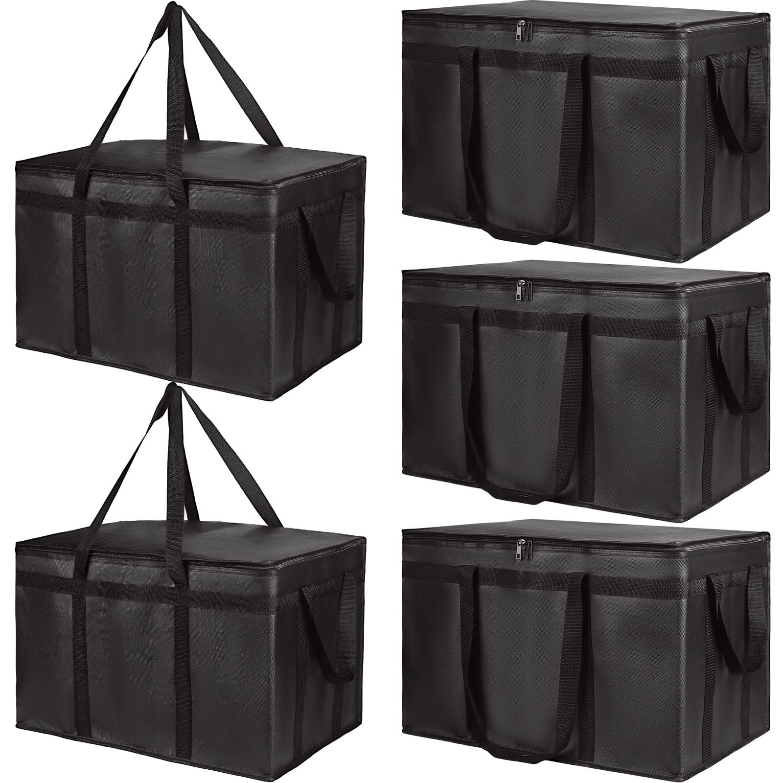 Bodaon 5-Pack Insulated Food Delivery Bag for Hot and Cold XXX-Large, Black
