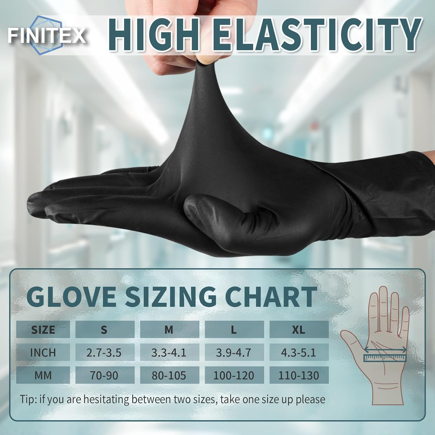 FINITEX – Black Nitrile Disposable Gloves, 5Mil, Powder-Free, Medical Exam Latex