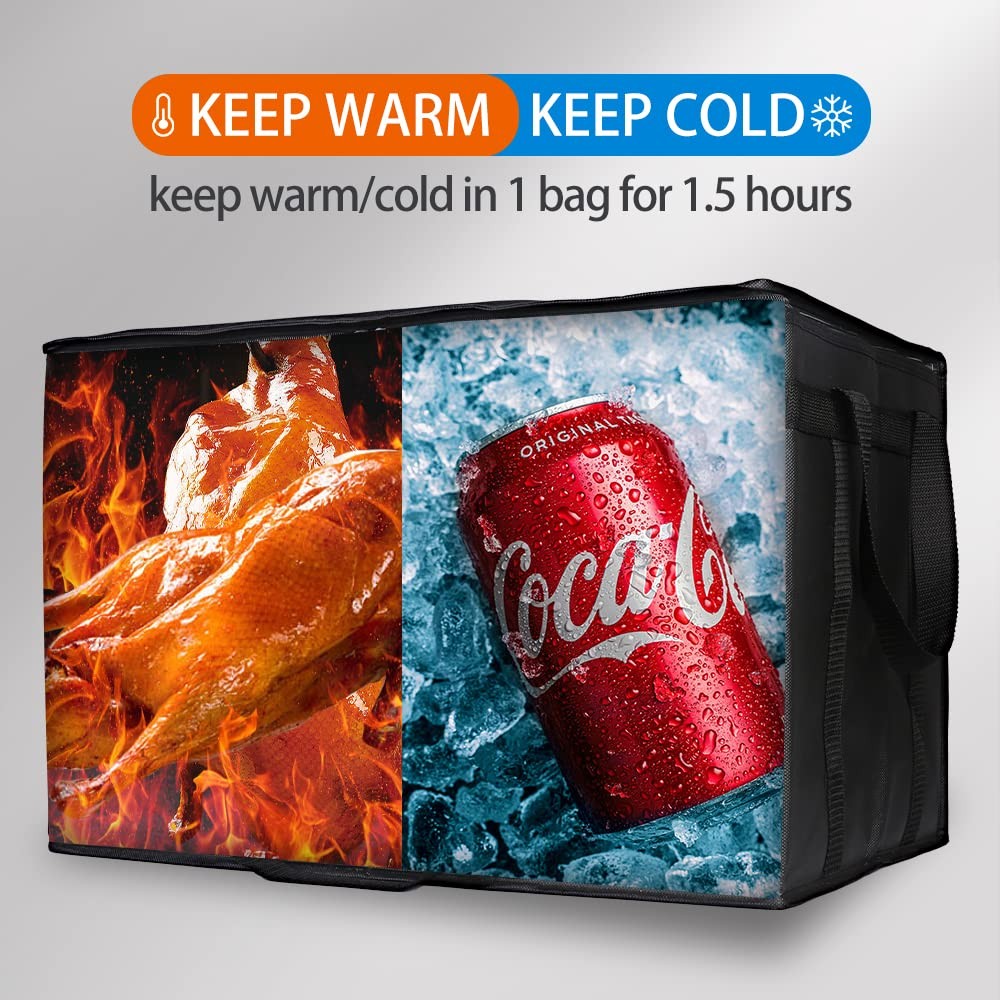Bodaon 5-Pack Insulated Food Delivery Bag for Hot and Cold XXX-Large, Black