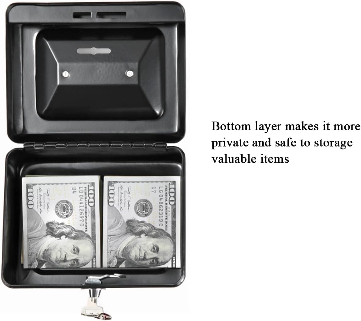 Compact Black Metal Lock Cash Box for Secure Storage – 5.91 x 4.72 x 2.95 in.
