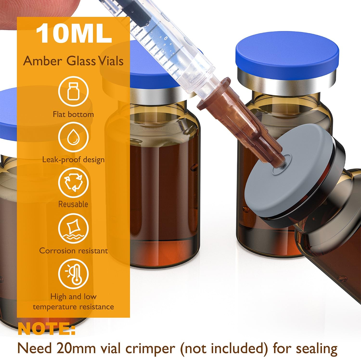 100/500/1000Pcs 10ml Glass Vials Amber Headspace Vials with Plastic Aluminum New