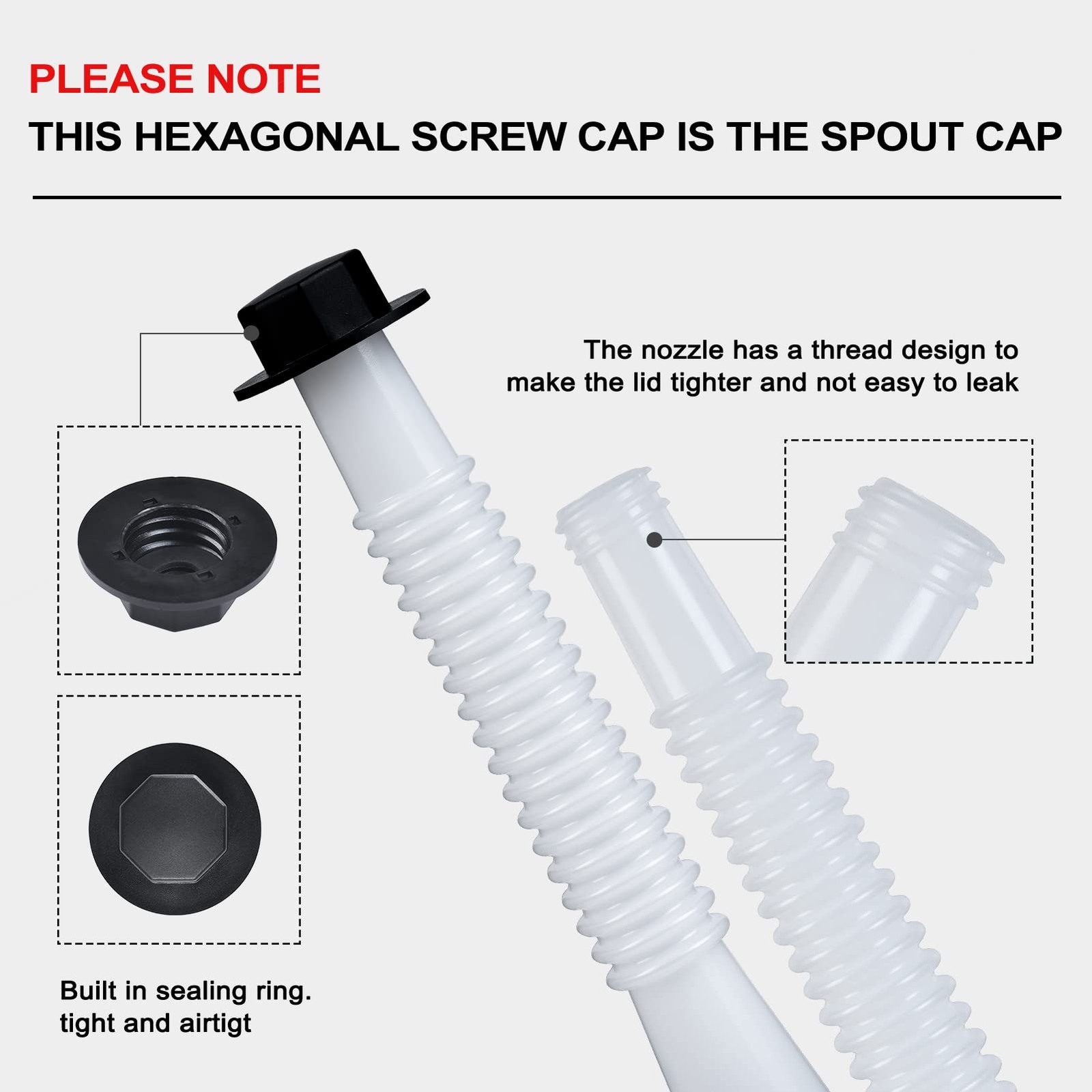 Gas Can Spout Nozzle Replacement Kit White HDPE Fuel Cans Pour Spouts 3 Pcs
