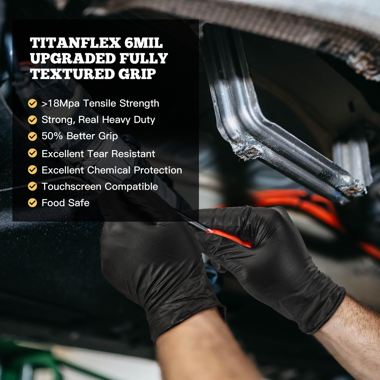 Heavy Duty Black Nitrile Gloves, 6-mil, Fully Textured, Large 100-ct Box, Mec…