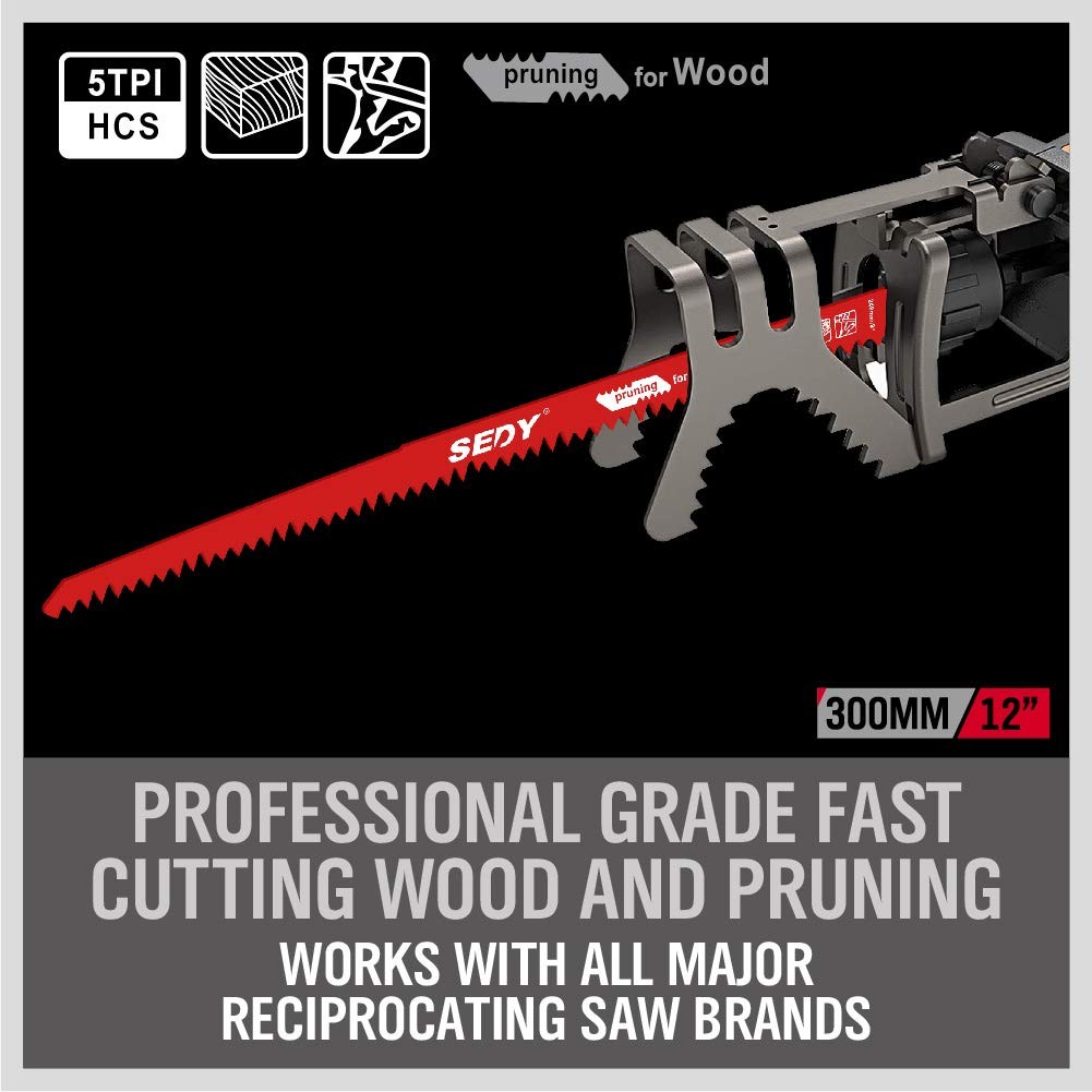 12-Inch Wood Pruning Reciprocating Saw Blades, 5TPI Saw Blades for Tree Trimming