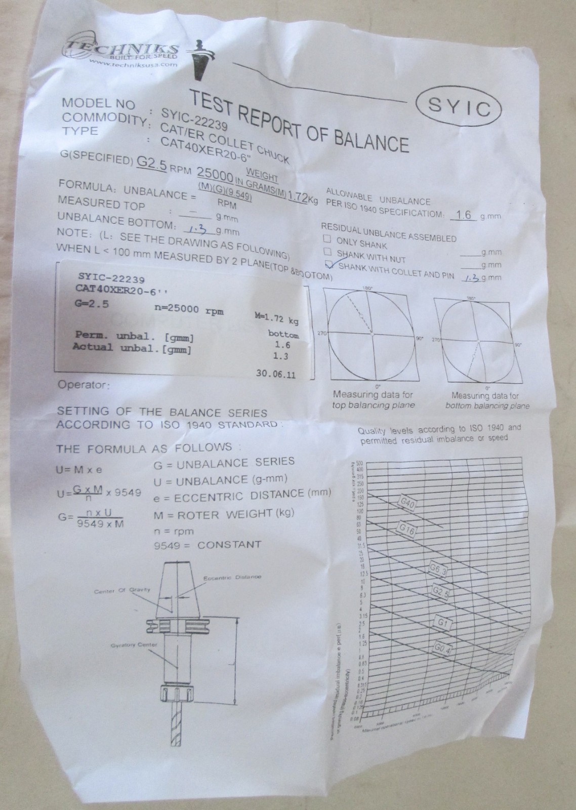 Genuine Techniks CAT40 ER20 Collet Chuck 25000 RPM CAT40ER20-6″ 22239