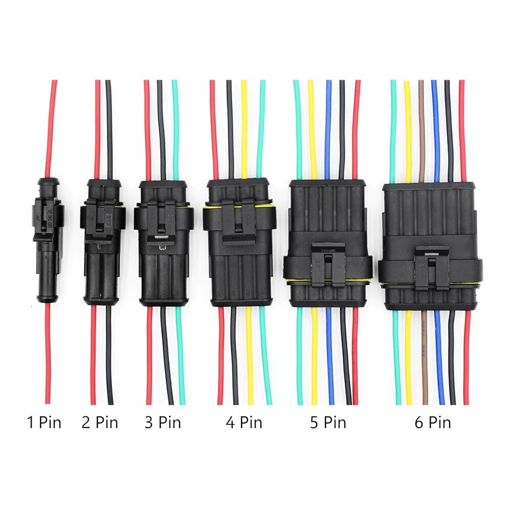 1-6 Pin Waterproof Male/Female Connectors Attached Wire Cable Colors Plug Sealed
