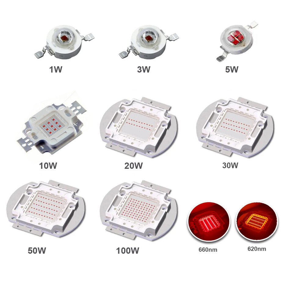 3W 10W 50W 100W High Power Smd Led Chip Red 620nm 660nm Light Emitting Diodes