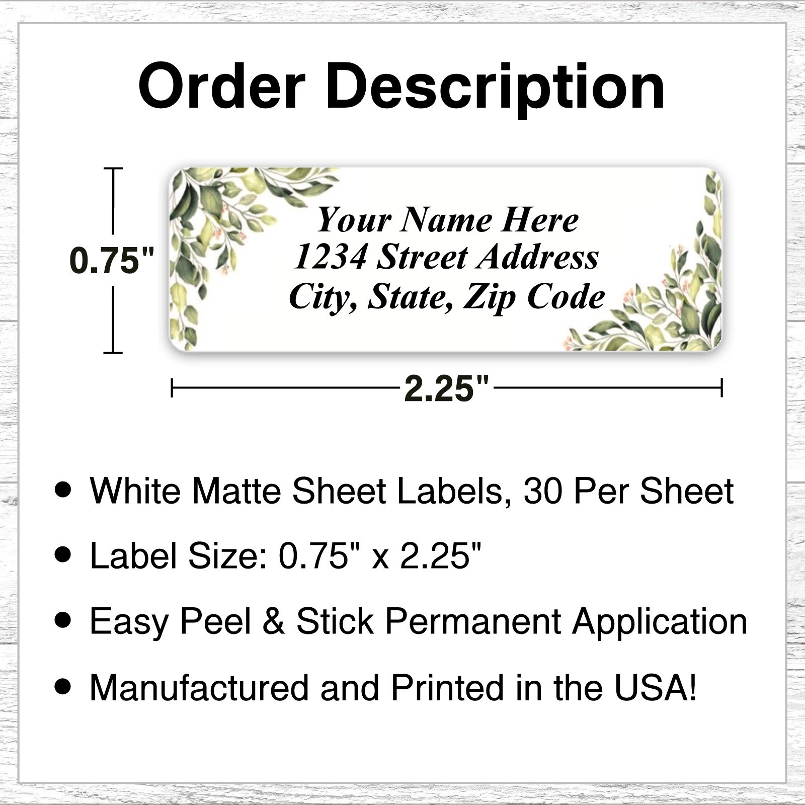 60 Return Address Labels Personalized Printed 3/4 x 2 1/4 Corner Leaves