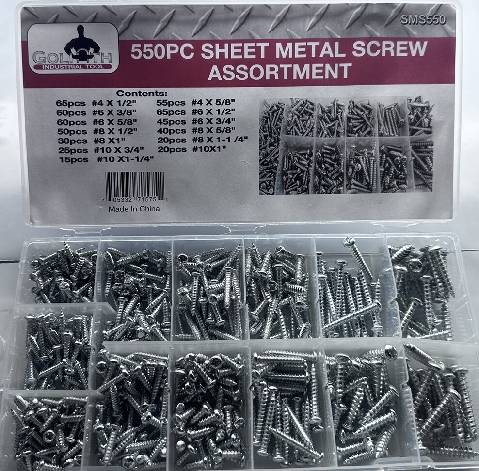550pc Goliath Industrial Sheet Metal Screw Assortment Kit 13 sizes SMS550