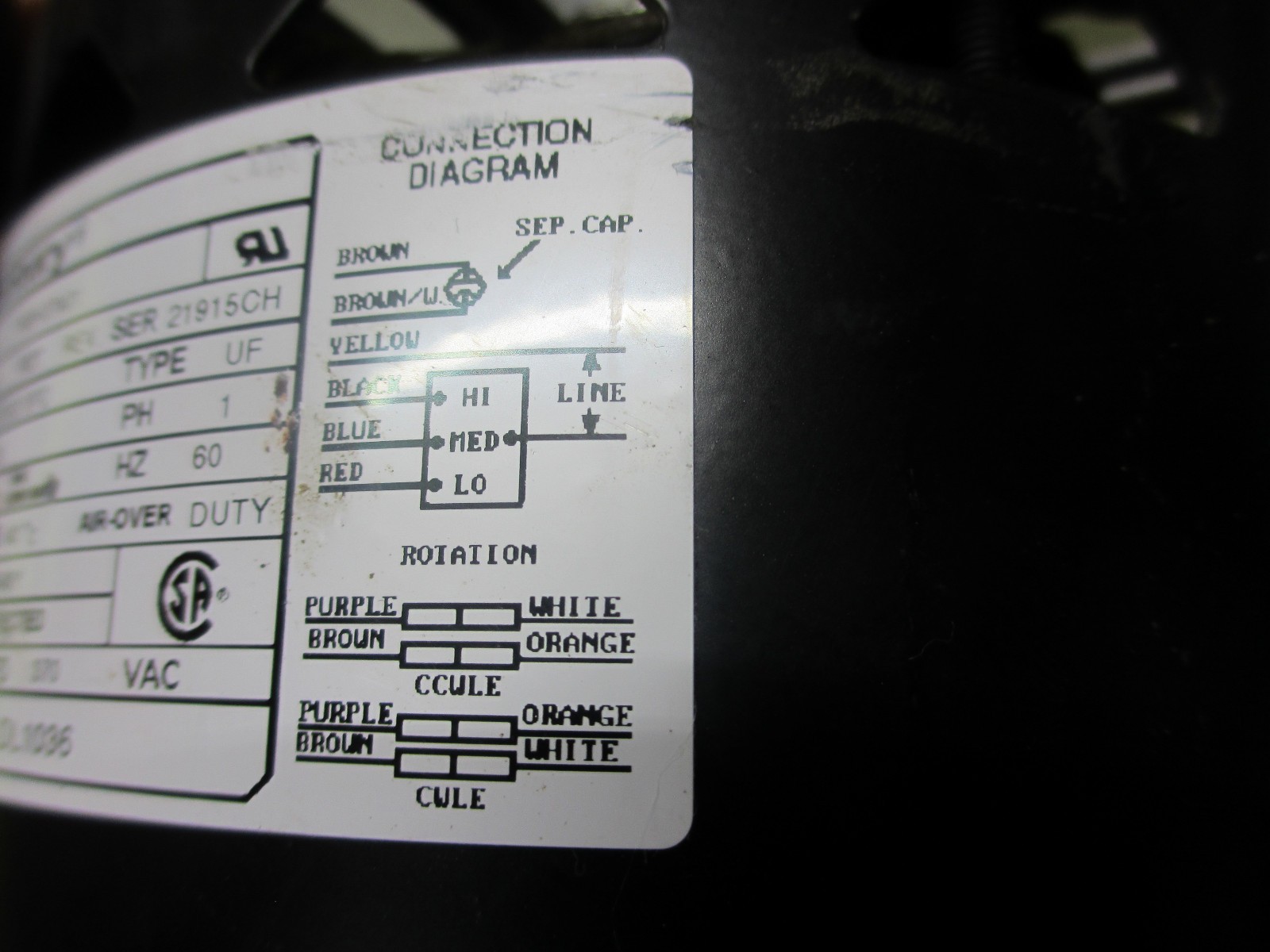 century F48H07A01 Blower Motor 1/3 HP 1075 RPM 3SPD 1PH 115V 60Hz DL1036