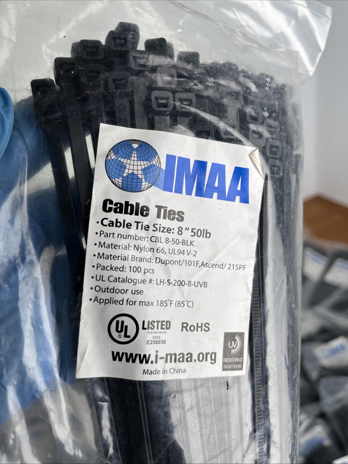 Lot of IMAA Zip Ties: 22 100 Piece Bags of 8” 50LB, 3 100 packs 8” 40lb, Etc