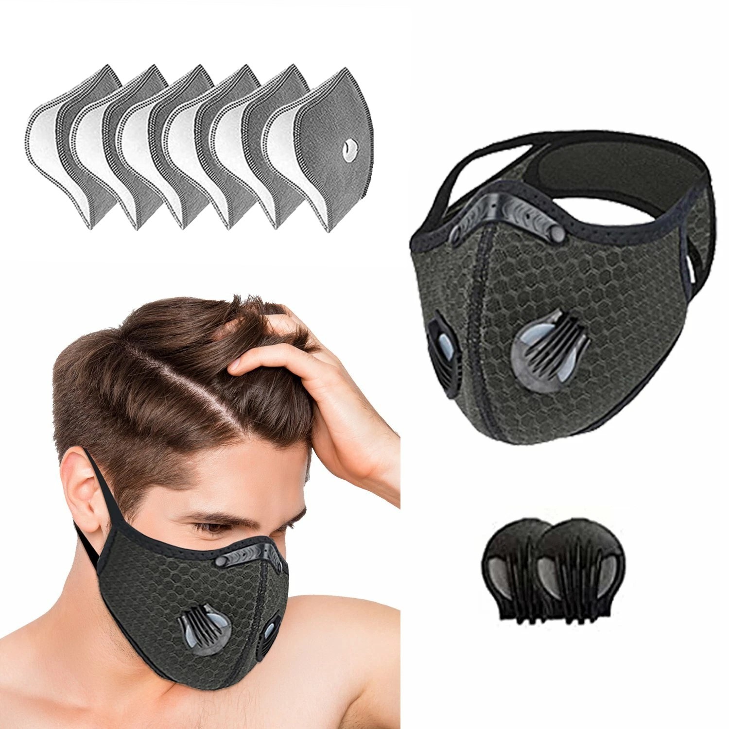 Reusable Half Facepiece Face Cover Respirator Sports Worksite Dust Mask Filters