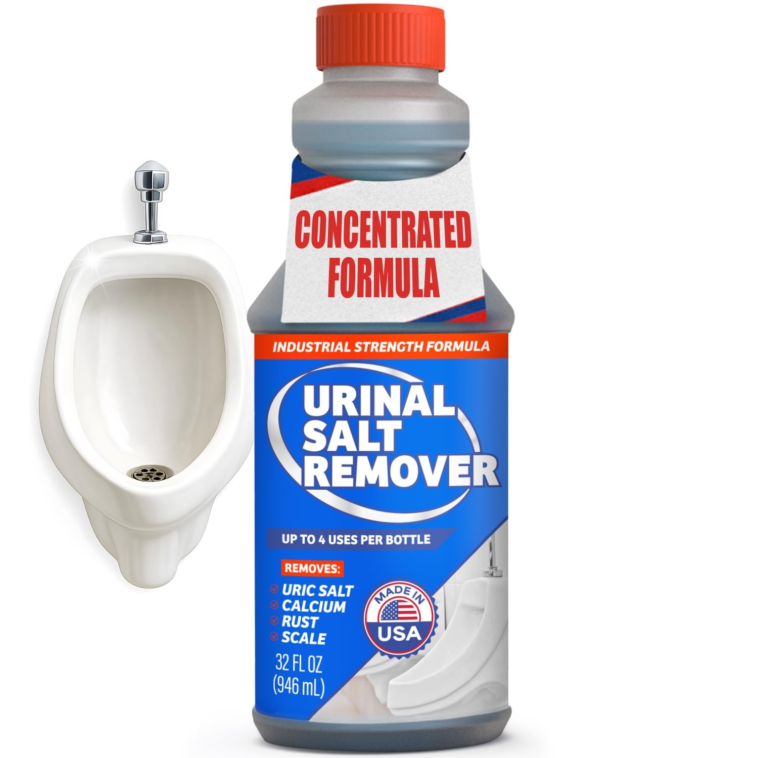 Commercial-Grade Urinal Salt Remover – 4 Uses – 32 Fl Oz (Pack of 1), Blue