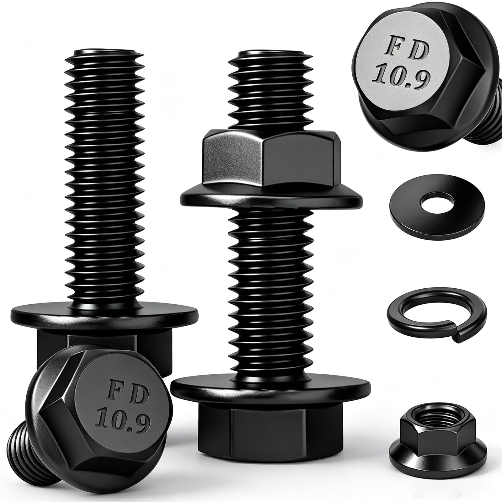 10 Set M8-1.25 x 20mm Flanged Hex Head M8-1.25×20mm (10 Sets), Black