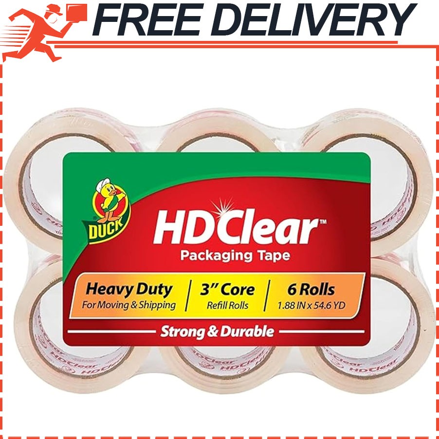Duck HD Clear Heavy Duty Packing Tape Refill, 6 Rolls, 1.88 Inch x 54.6 Yard