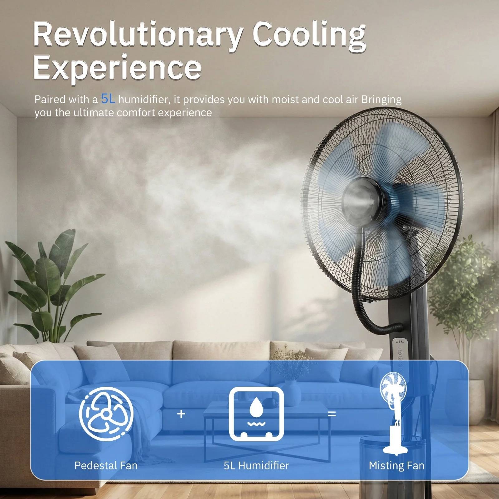 18″ Pedestal Misting Fan, Mister Cooling Fan w/5L Water Tank, 3 Speeds 3 Modes