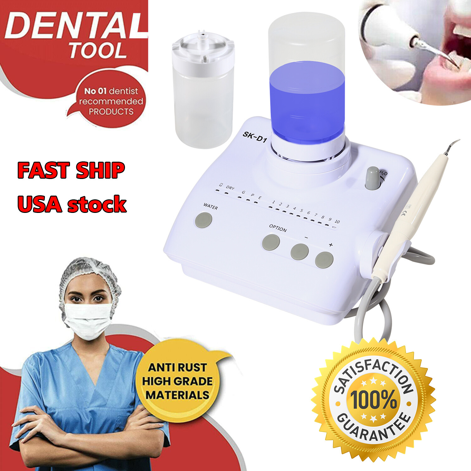 Auto Water Supply Dental Ultrasonic Scaler Scaling Cleaning Teeth Machine f/ DTE