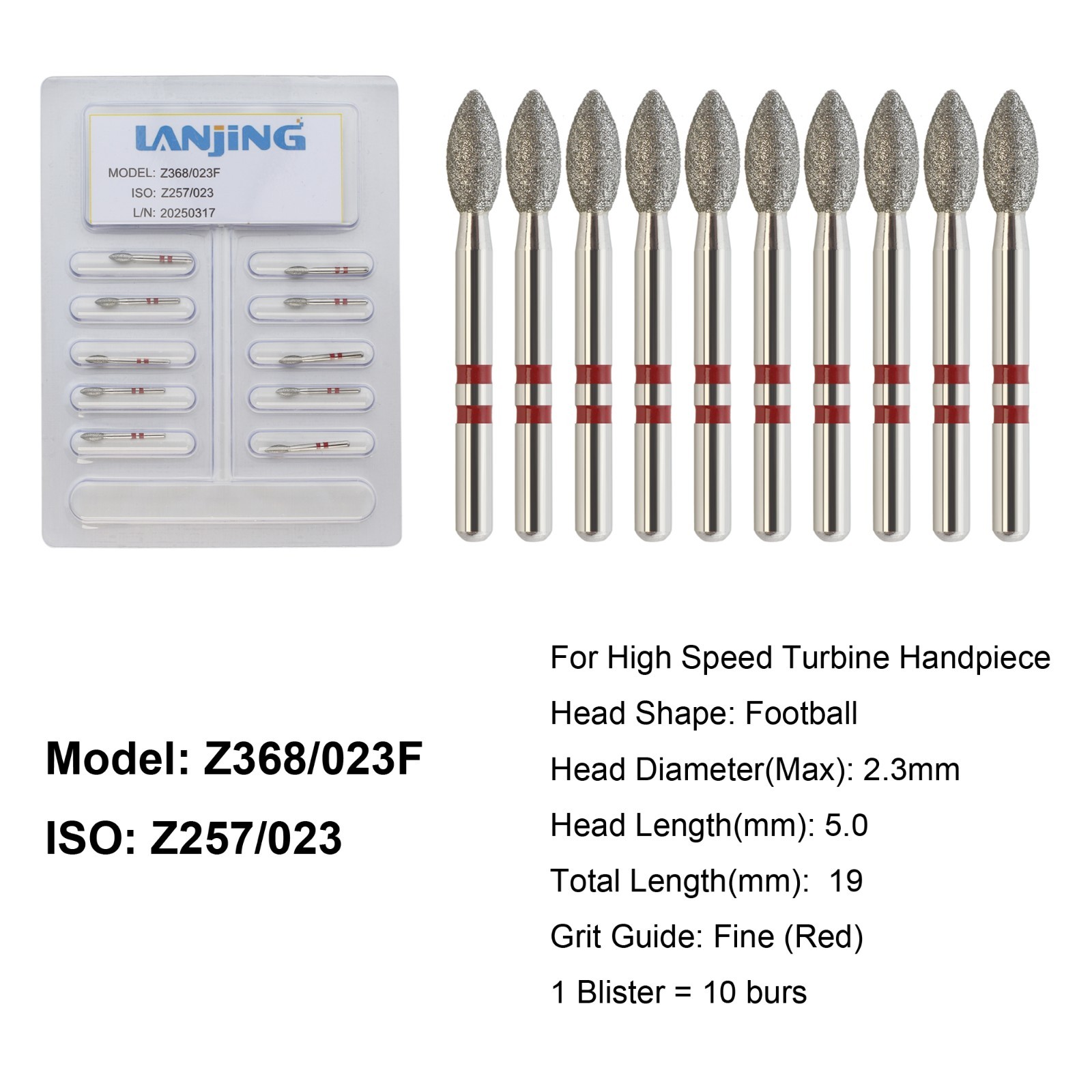 Dental Zirconia Diamond Burs FG Round End Taper Cylinder Football Fine Medium