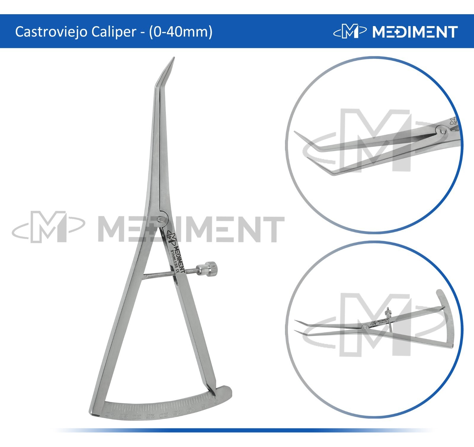 Angled Dental Castroviejo Bone Caliper Orthopedic Implant Measuring Gauge0-40mm