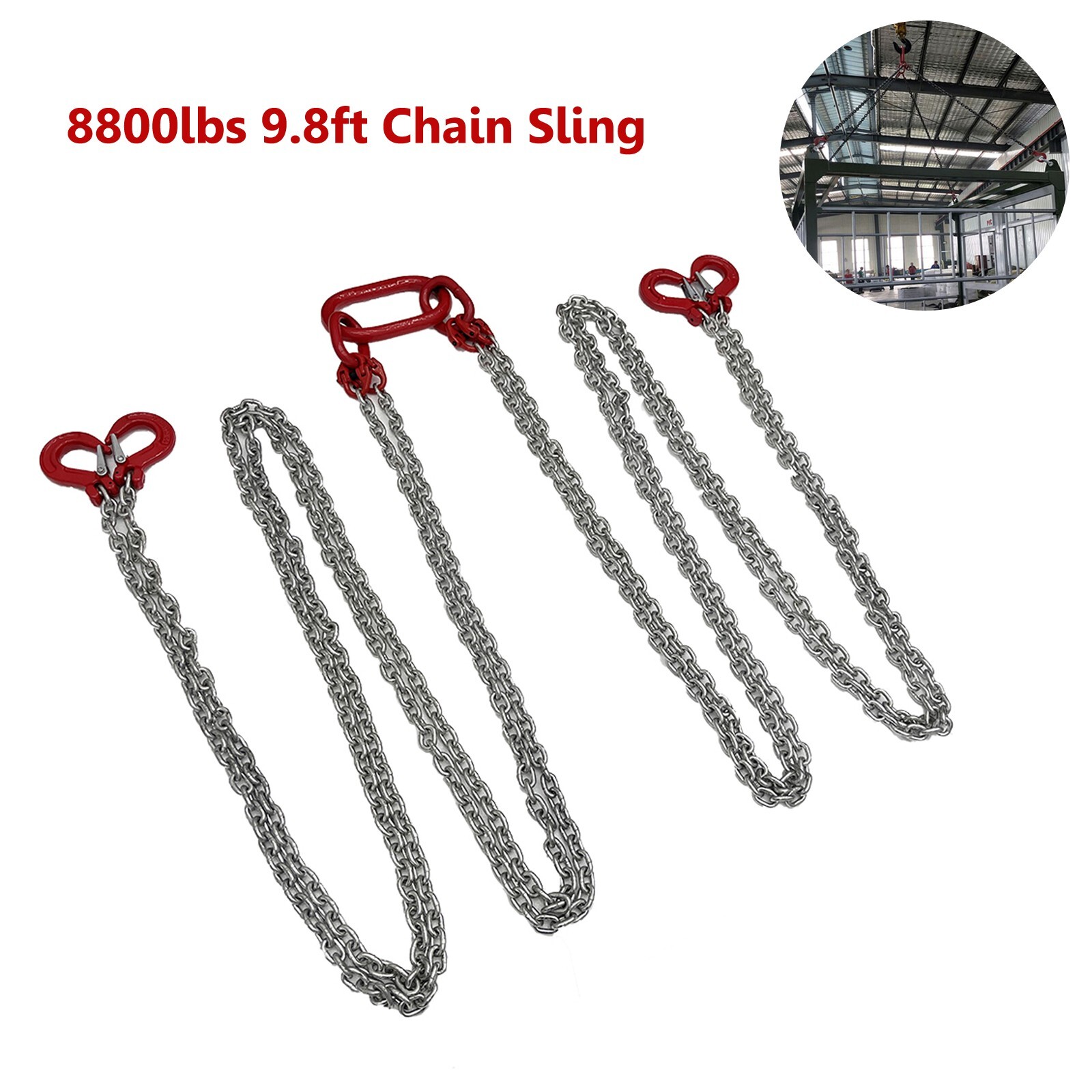 9.8FT Chain Sling 4 Legs G80 Manganese Steel Galvanized Lifting Chain Spreader