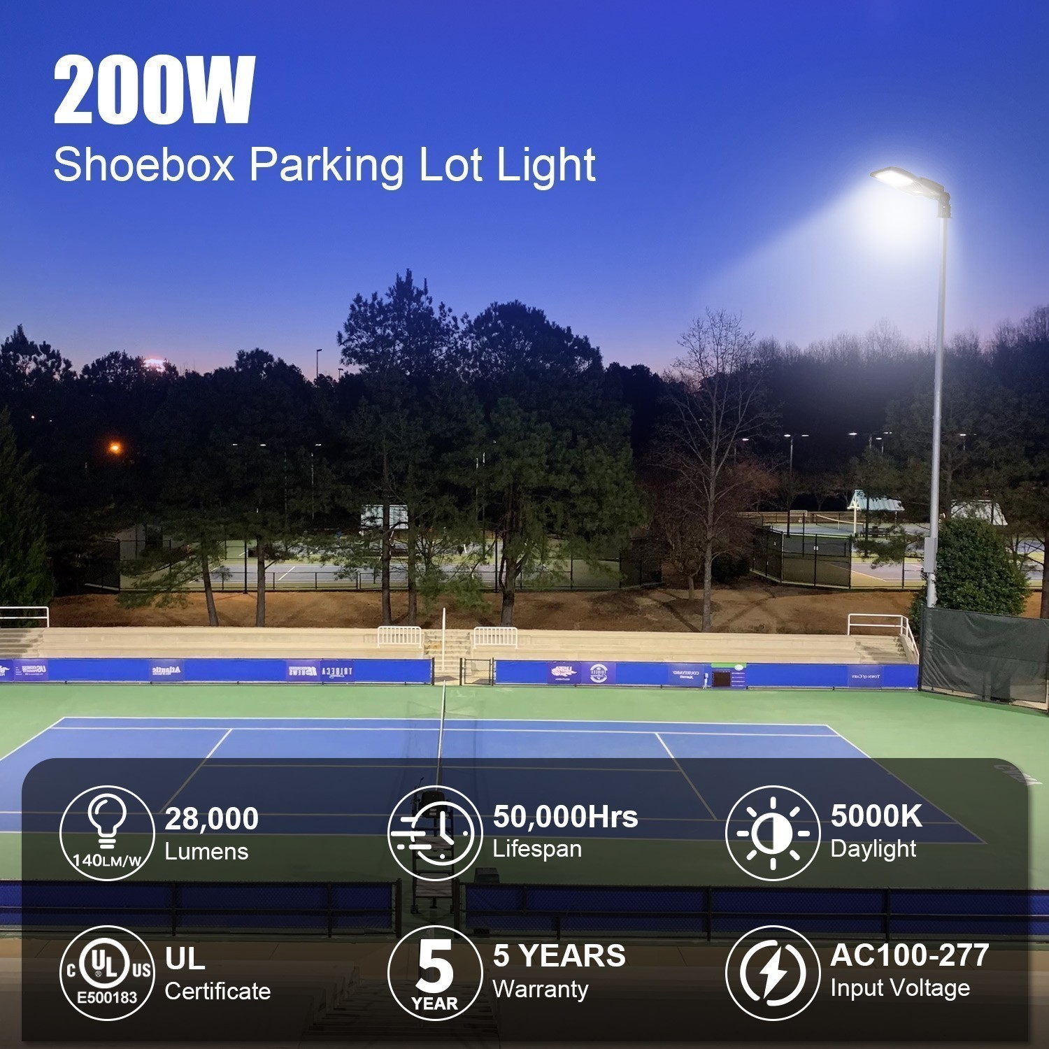 LED Street Lights Shoebox Parking Lot Lighting 200W IP65 Outdoor Yard Flood Lamp