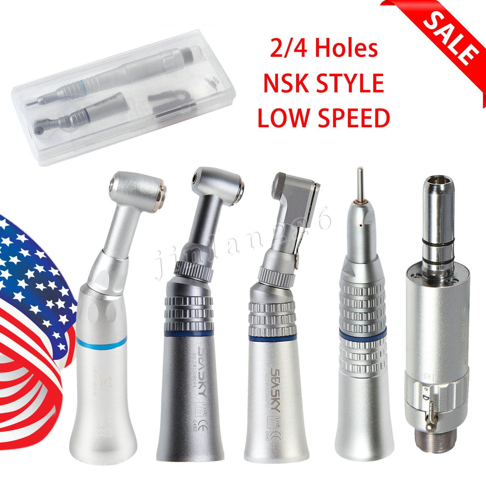 NSK Style Dental Low Speed Handpiece Straight Contra Angle Air Motor 1:1 Attach