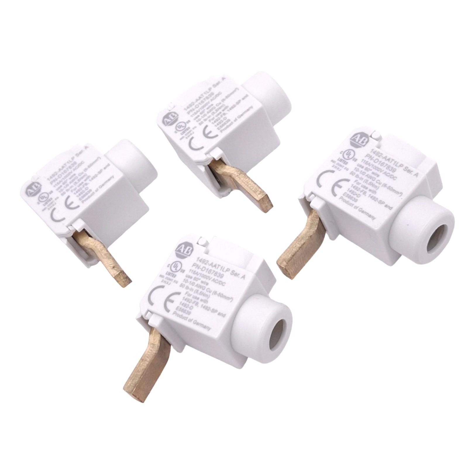 Lot of 4 Allen Bradley 1492-AAT1LP Miniature Busbar Connectors, 1-Pole, 115A Max