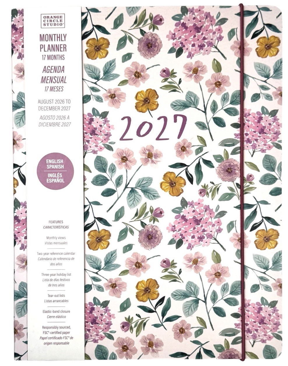 2027 Orange Circle Studio Monthly Planner 17 Month Pink FLORAL English & Spanish
