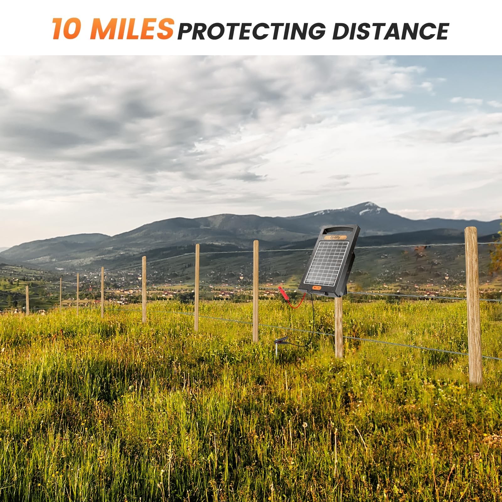 24 Hour Solar Electric Fence Charger, 10 Miles, Up to 10200v Output Black