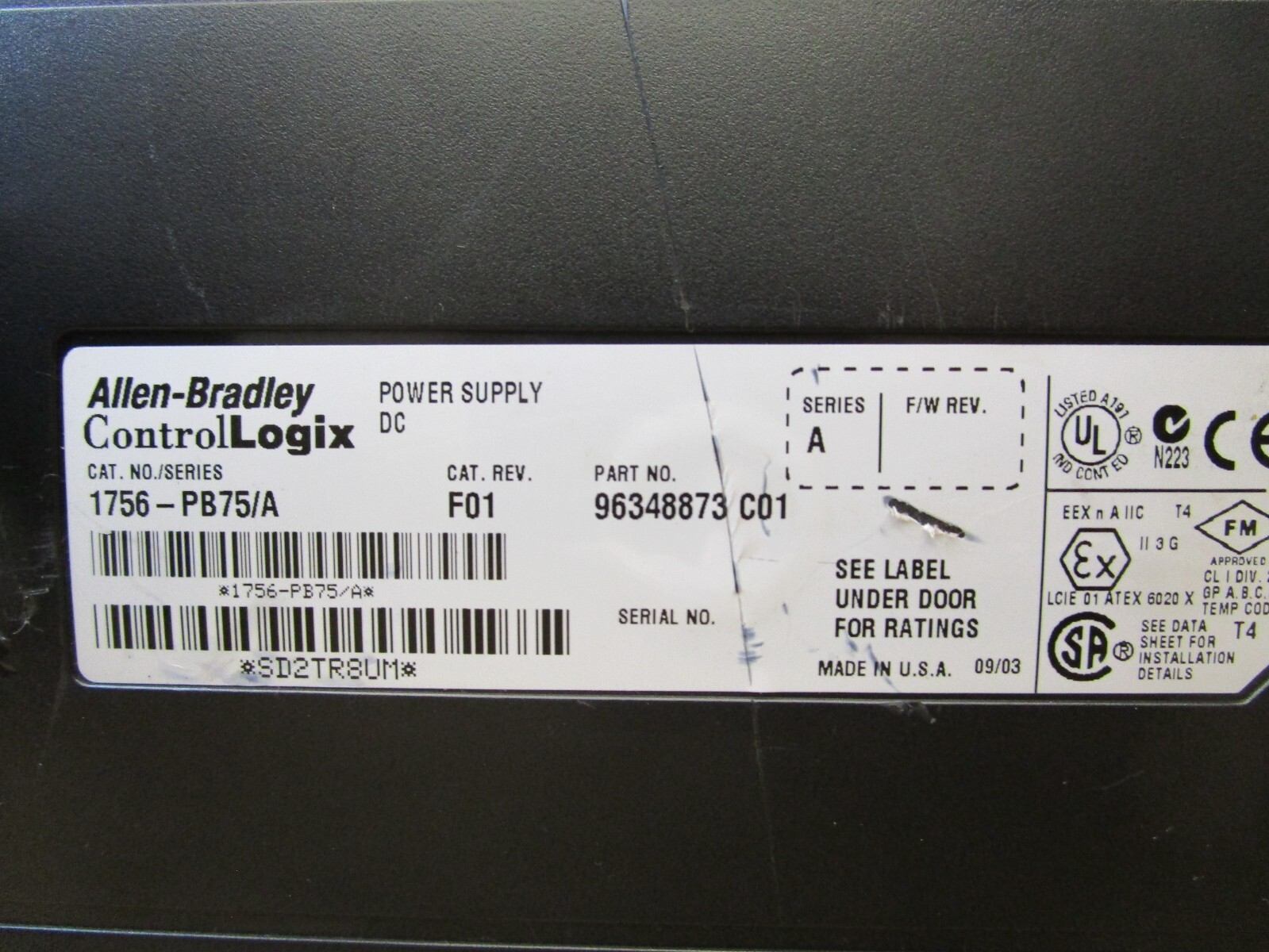 Allen-Bradley Control Logix 1756-PB75/A Power Supply P/N 96348873 47893TOY2