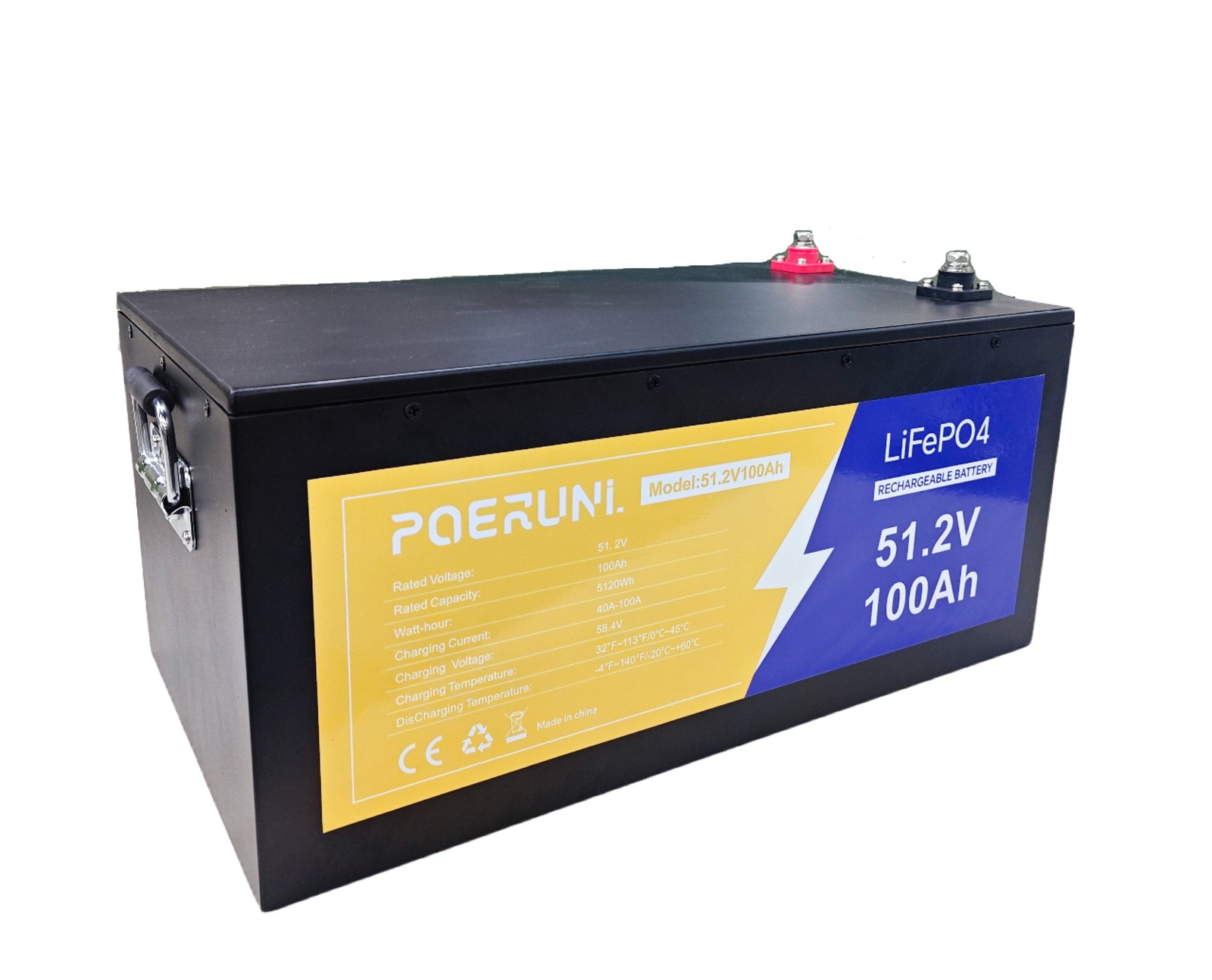 48V 100Ah LiFePO4 Lithium Battery Bluetooth BMS with Charger For Solar Camp RV