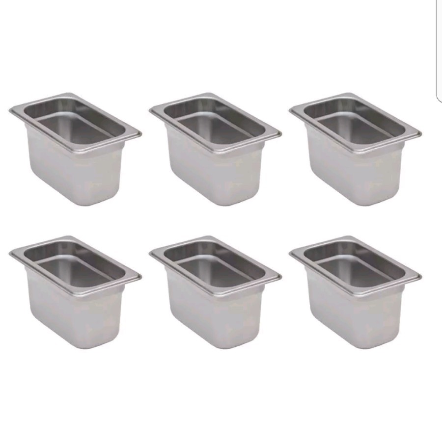6-Pack 1/9 Size Stainless Steel Silver Steam Table / Hotel Pans – 4″ Deep