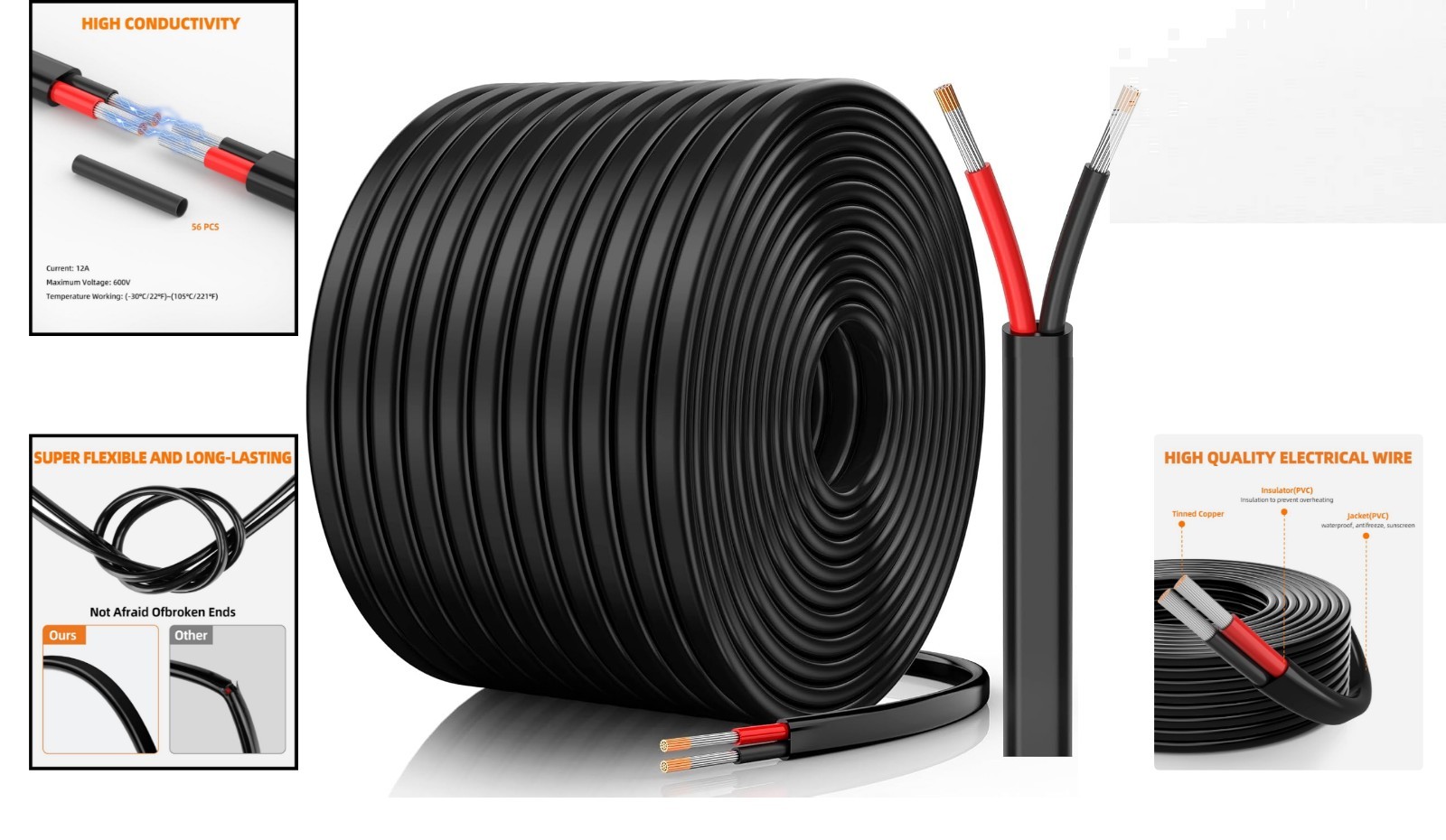 14 AWG 100FT Tinned Copper Electrical Wire – High Conductivity & Flexibility