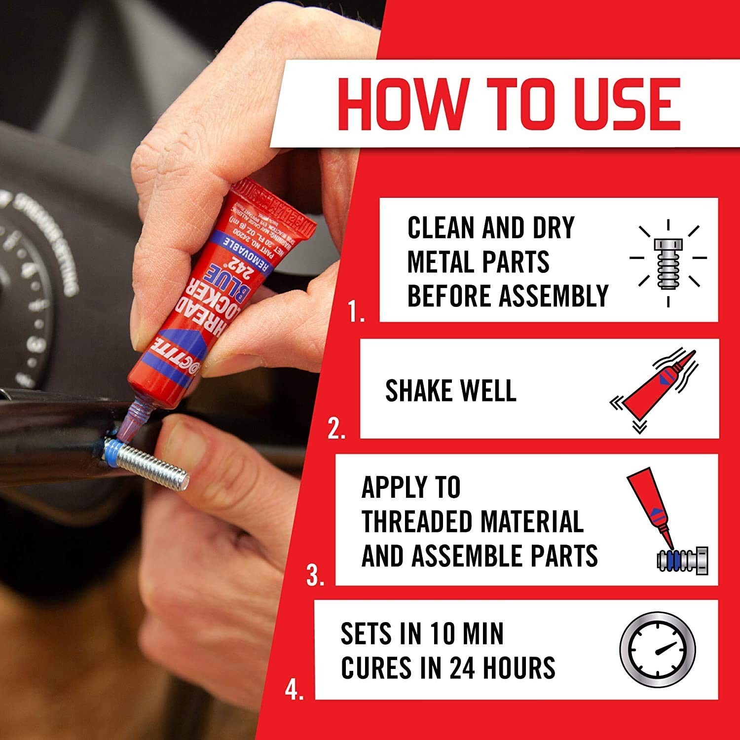 Threadlocker Blue 242 – Removable Thread Lock Glue for Nuts, Bolts, & Fastene…