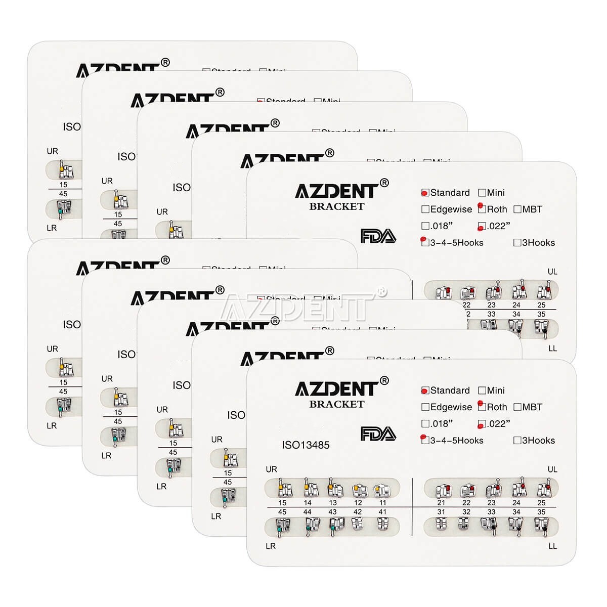 AZDENT Dental Orthodontic Brackets Braces Metal Standard Roth Slot.022 Hooks 345