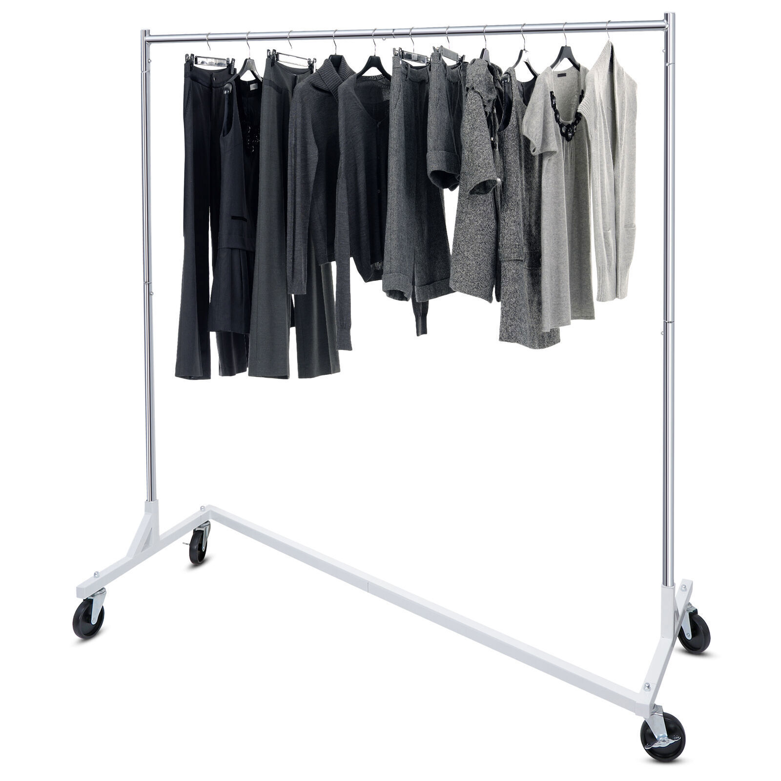 Heavy Duty Steel Clothes Rack Rolling Garment Z Clothing Rack W/Lockable Casters