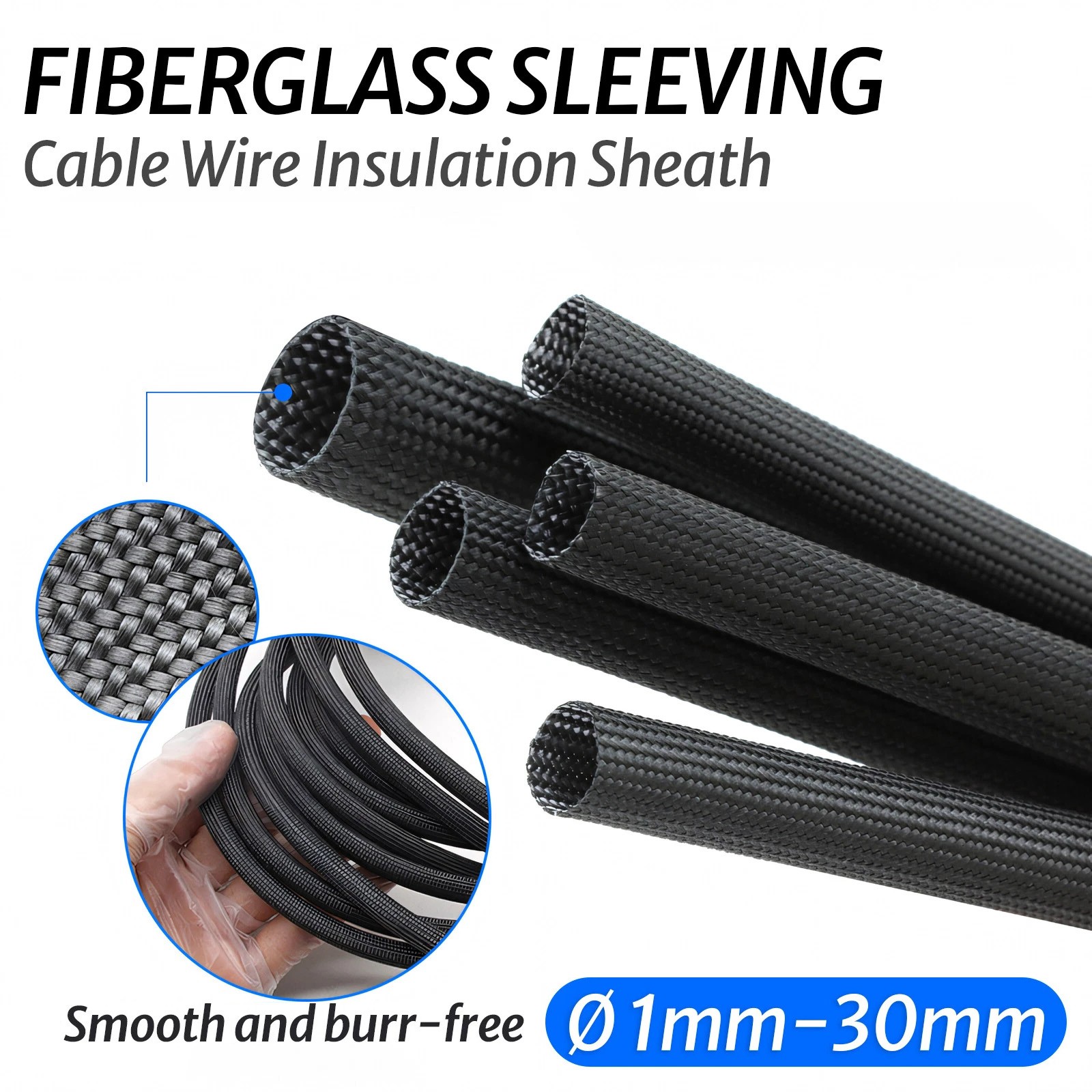 Black Heat Resistant Sleeving Cable Wire Ø 1mm-30mm High Temperature Metre 600°C