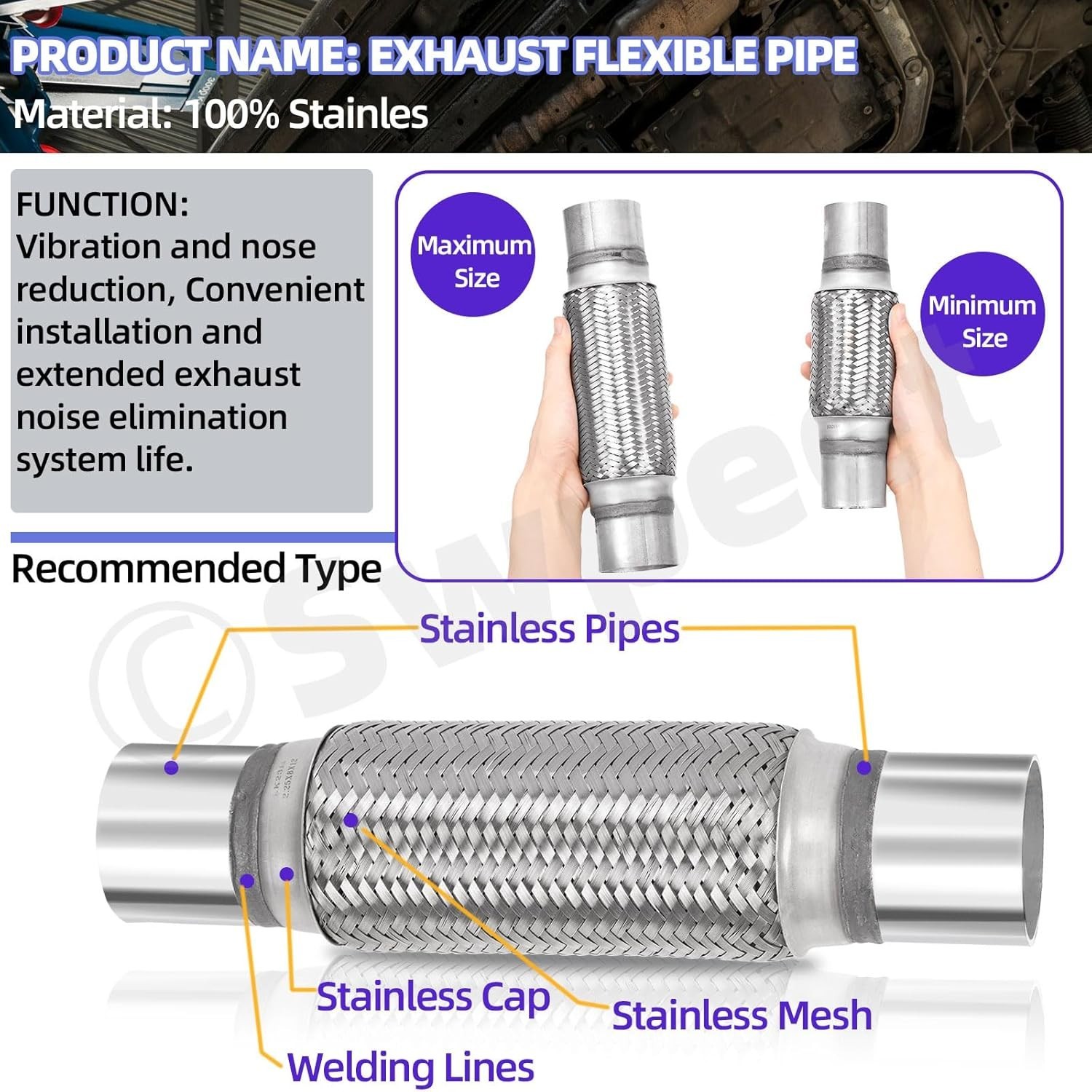 3Pcs 2.5 X 6 Inches Exhaust Flex Pipe with 2.5 Inches Exhaust U Clamp Kit, Unive