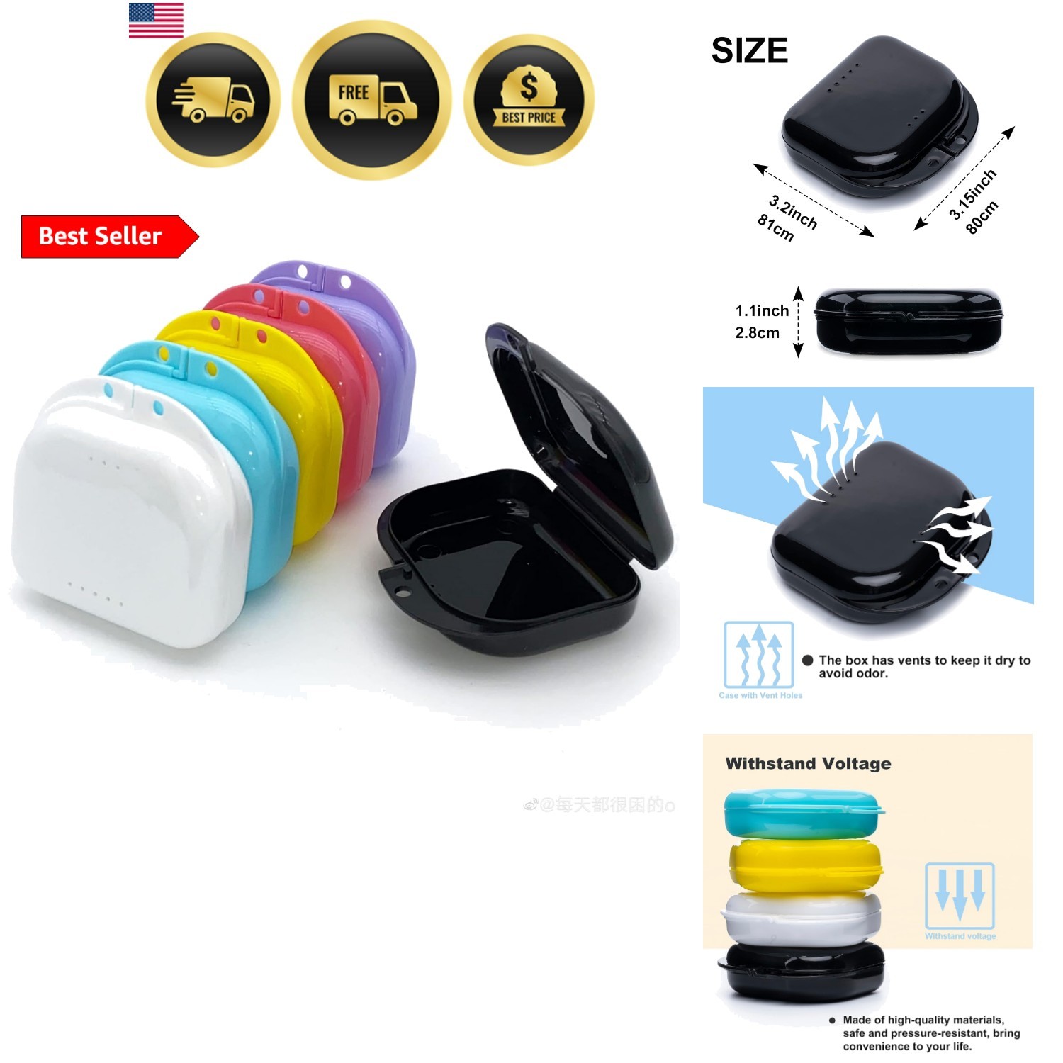 Retainer Case with Vent Holes, 6 Pcs Denture Case, Tight Snap Lock Orthodonti…