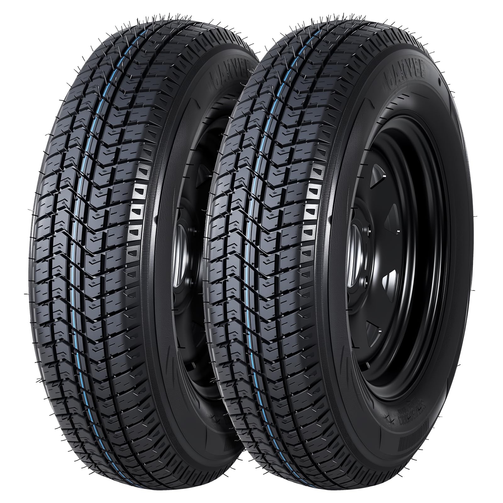 2-Pack ST175/80D13 Trailer Tire Rim 5 Lug 4.5 PCD Load C 6PR Black