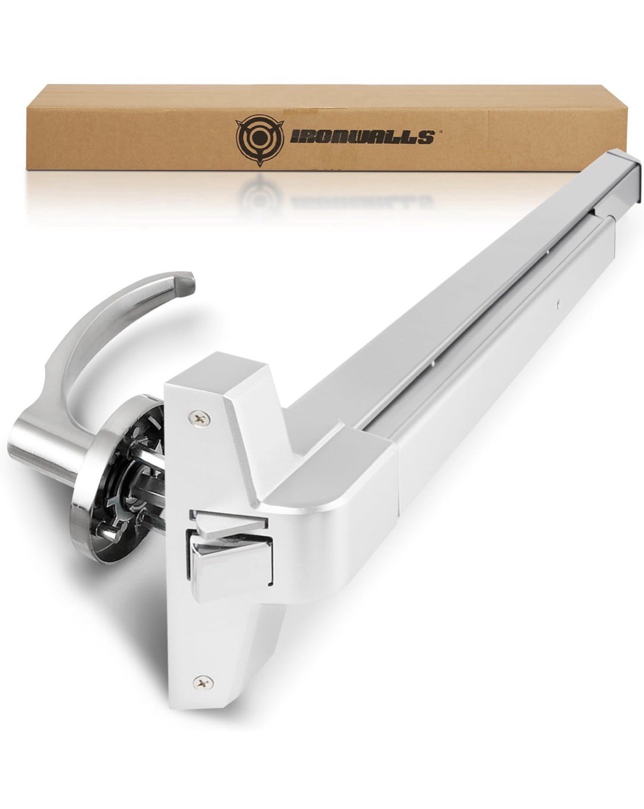 IRONWALLS Door Push Bar Panic Exit Device Aluminum Handle Lever SILVER 32-47″