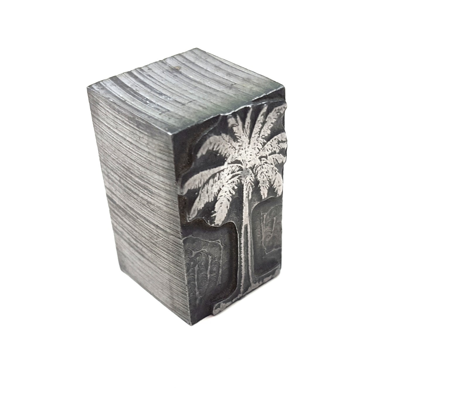 Vintage Solid Lead Print Block Letterpress Palm Tree Tropical