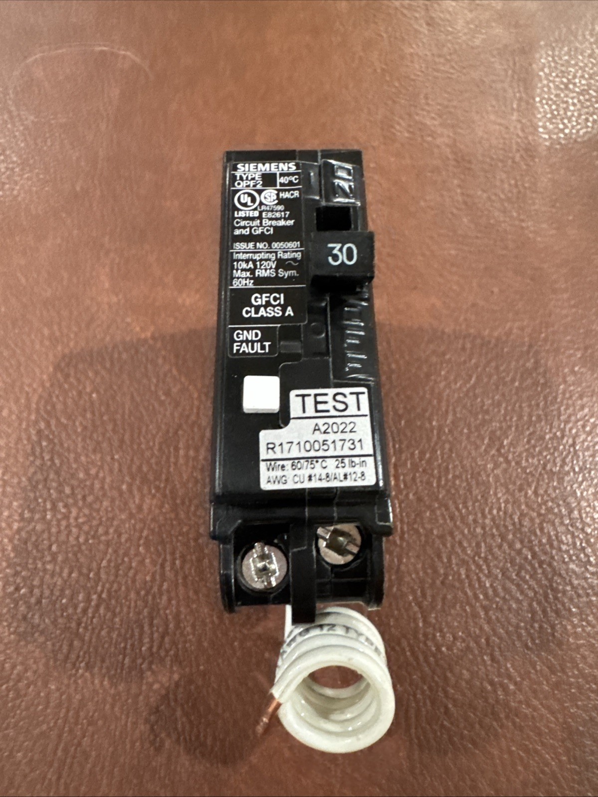 Siemens QF130A 1 Pole 30 Amp 120V Circuit Breaker Black GFCI 1P 30A QPF2