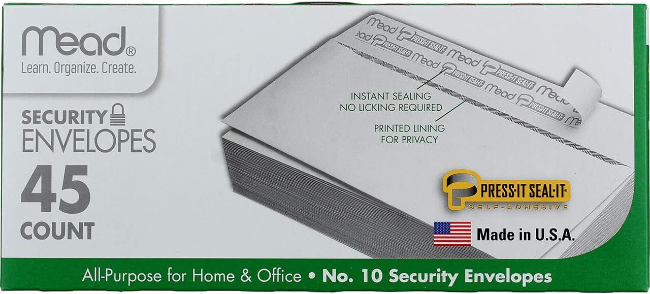 3 Mead 75026 #10 4 1/8 X 9 1/2 Press-it Seal-it 45 count white envelope free trk