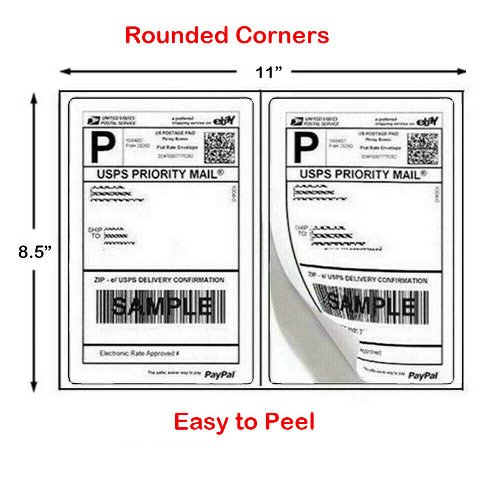 200 Pack Premium Shipping Labels Half Sheet 8.5×5.5 Self Adhesive Rounded Corner