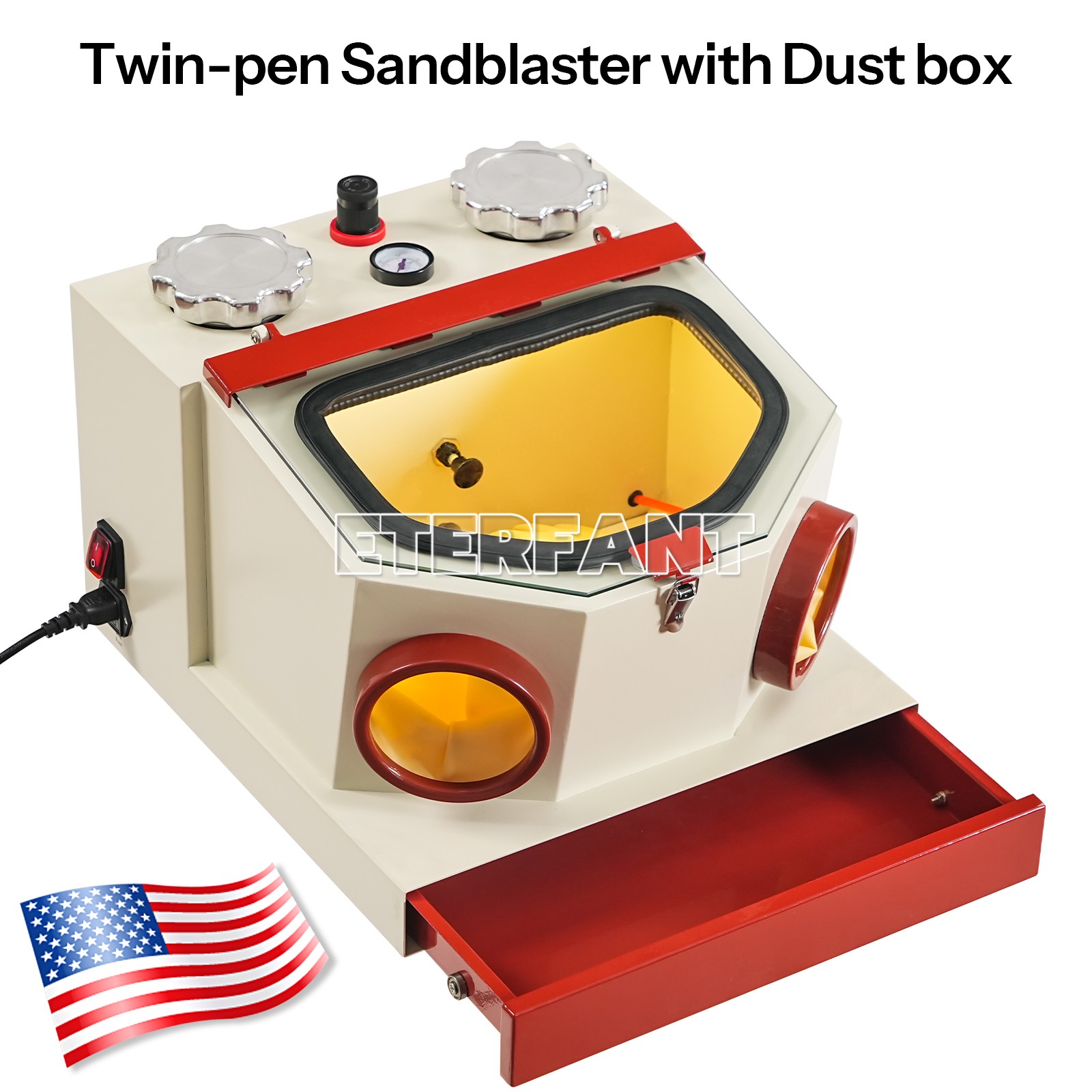 ETERFANT Dental Lab Twin Pen Sandblaster with LED Strip Light 2 Aluminum Tanks