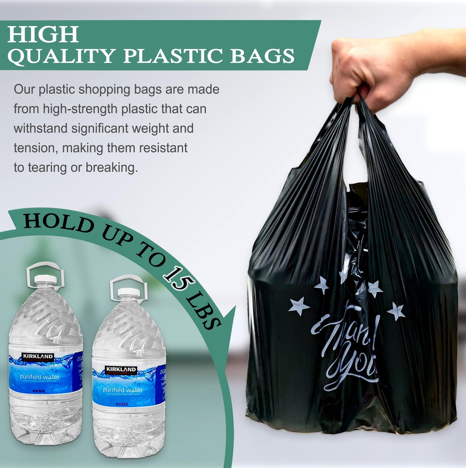 YoYoRain 1000 Count Black “Thank You” T-Shirt Bags – Reusable & Disposable Groce