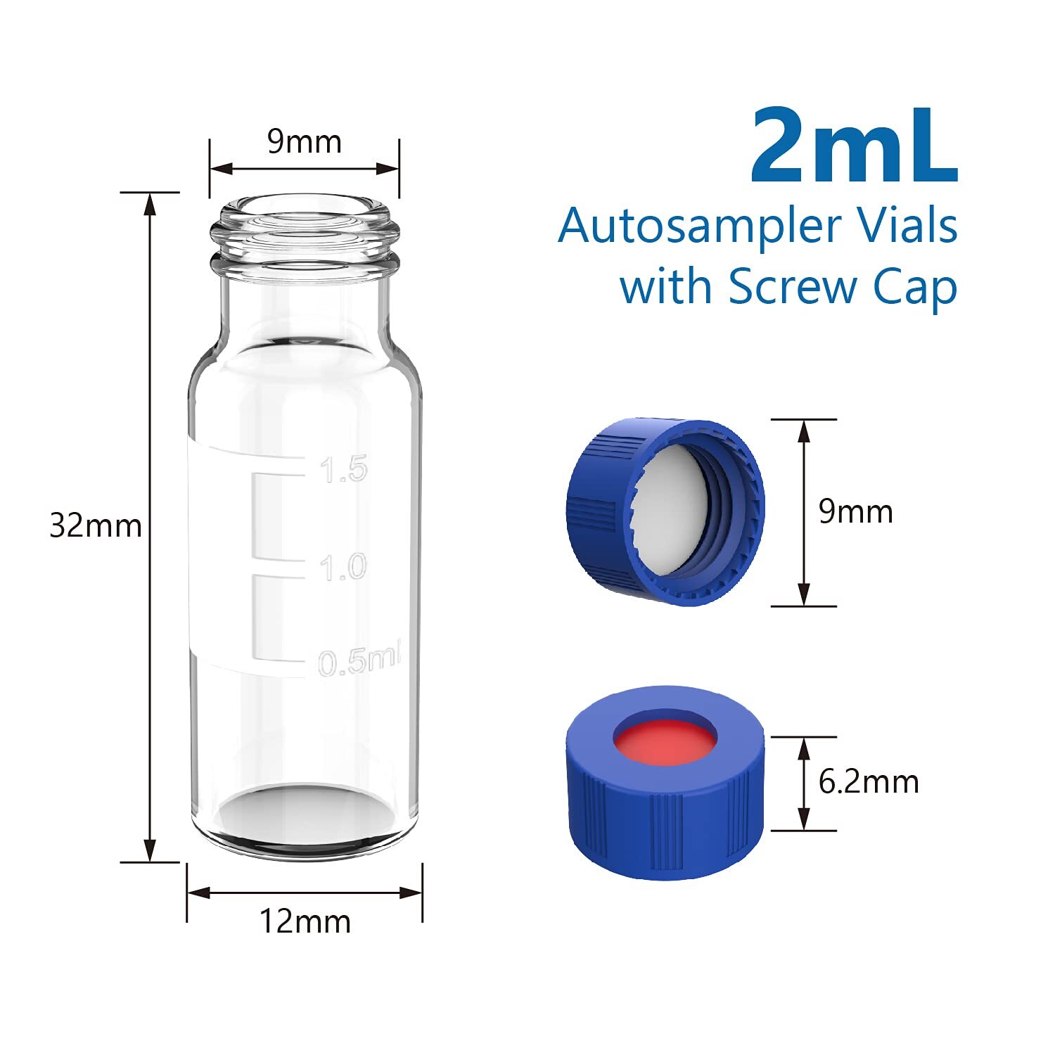 2ml Autosampler Vials 1000PCS+Pre-Slit Caps 9-425 Glass Bottle Screw Top HPLC GC